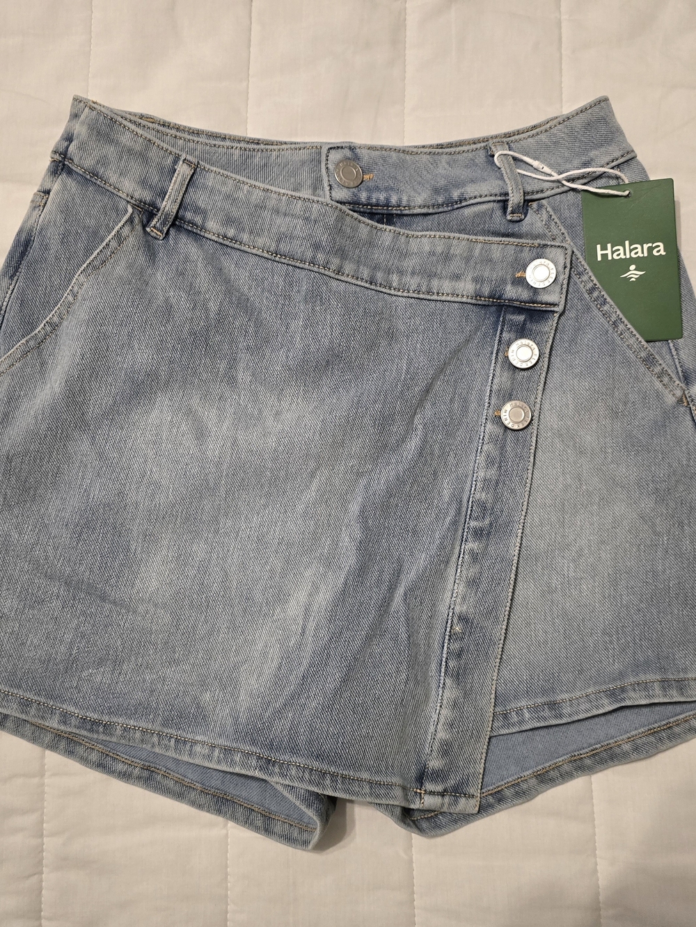Halara Light Blue Denim Wrap Shorts